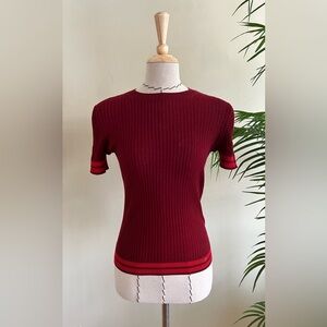 Rag & Bone Red Ribbed Knit Short Sleeve Top | Size S